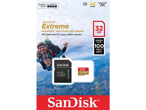 SanDisk Extreme - Carte mémoire flash (adaptateur microSDHC - SD inclus(e)) - 32 Go - A1 / Video Class V30 / UHS-I U3 - microSDHC UHS-I État correct SanDisk reconditionné disponible sur Fnac