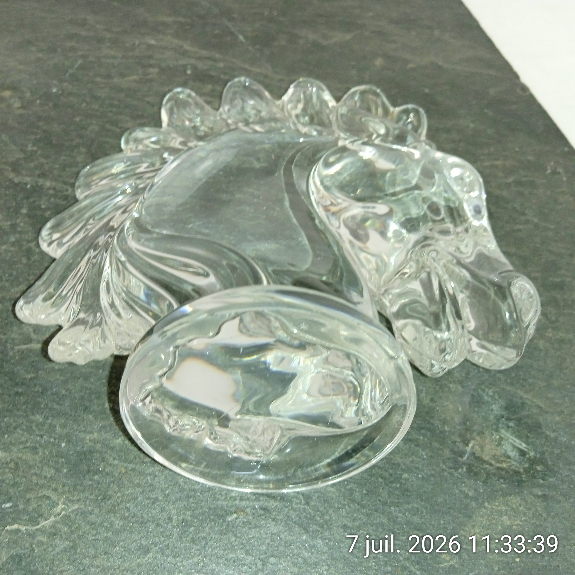 Voir photo 3 de Sculpture vintage de tête de cheval en verre/cristal Années 1960's Sculpture vintage de tête de cheval en verre/cristal Années 1960's Très bon état reconditionné photo 3
