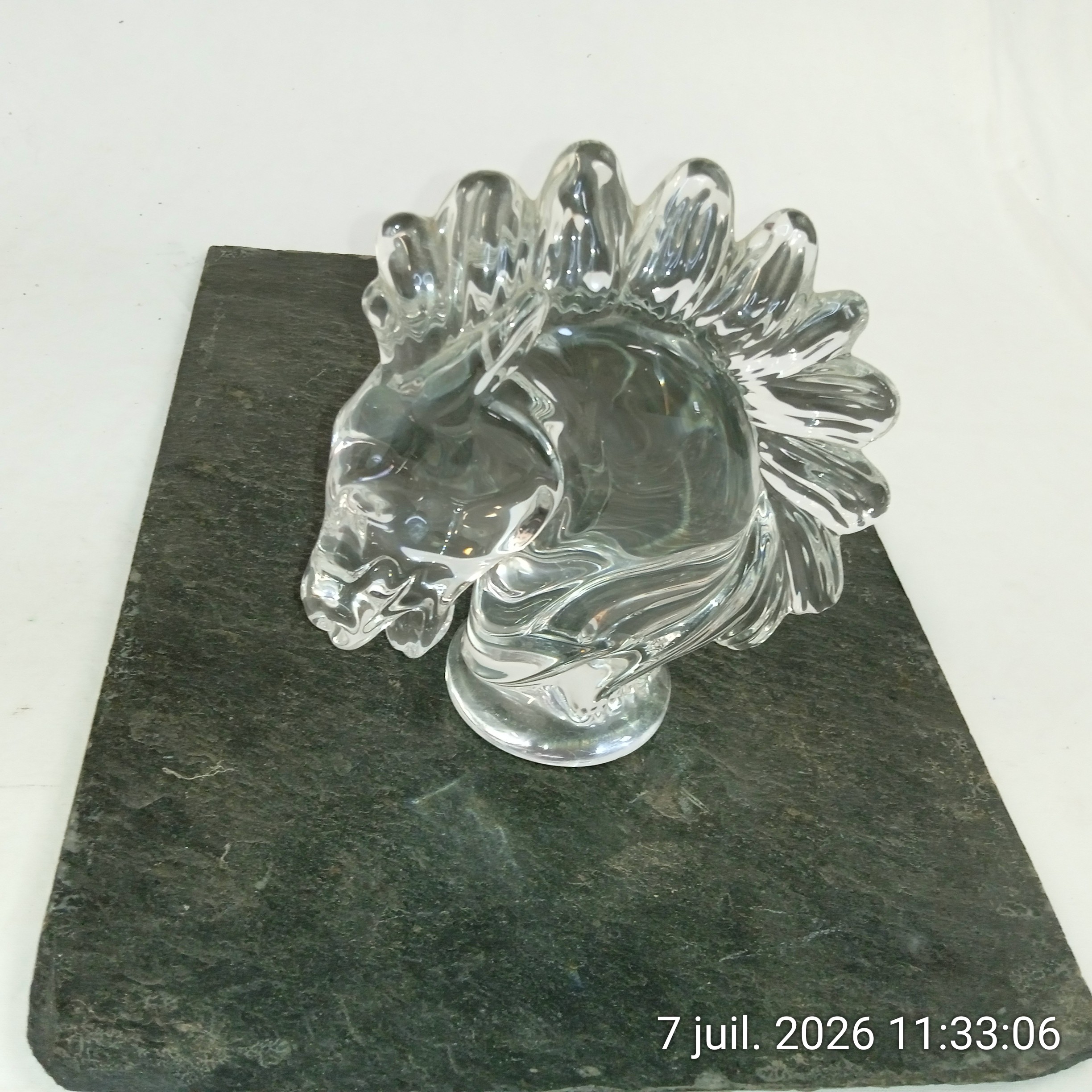 Voir photo 6 de Sculpture vintage de tête de cheval en verre/cristal Années 1960's Sculpture vintage de tête de cheval en verre/cristal Années 1960's Très bon état reconditionné photo 6
