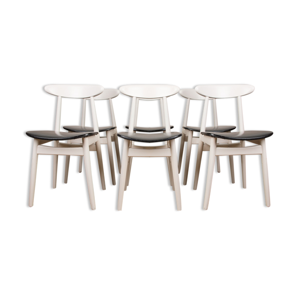 Série de 6 chaises de repas Thonet en bois thermoformé et skai noir 1960 Bon état reconditionné (offre indisponible)