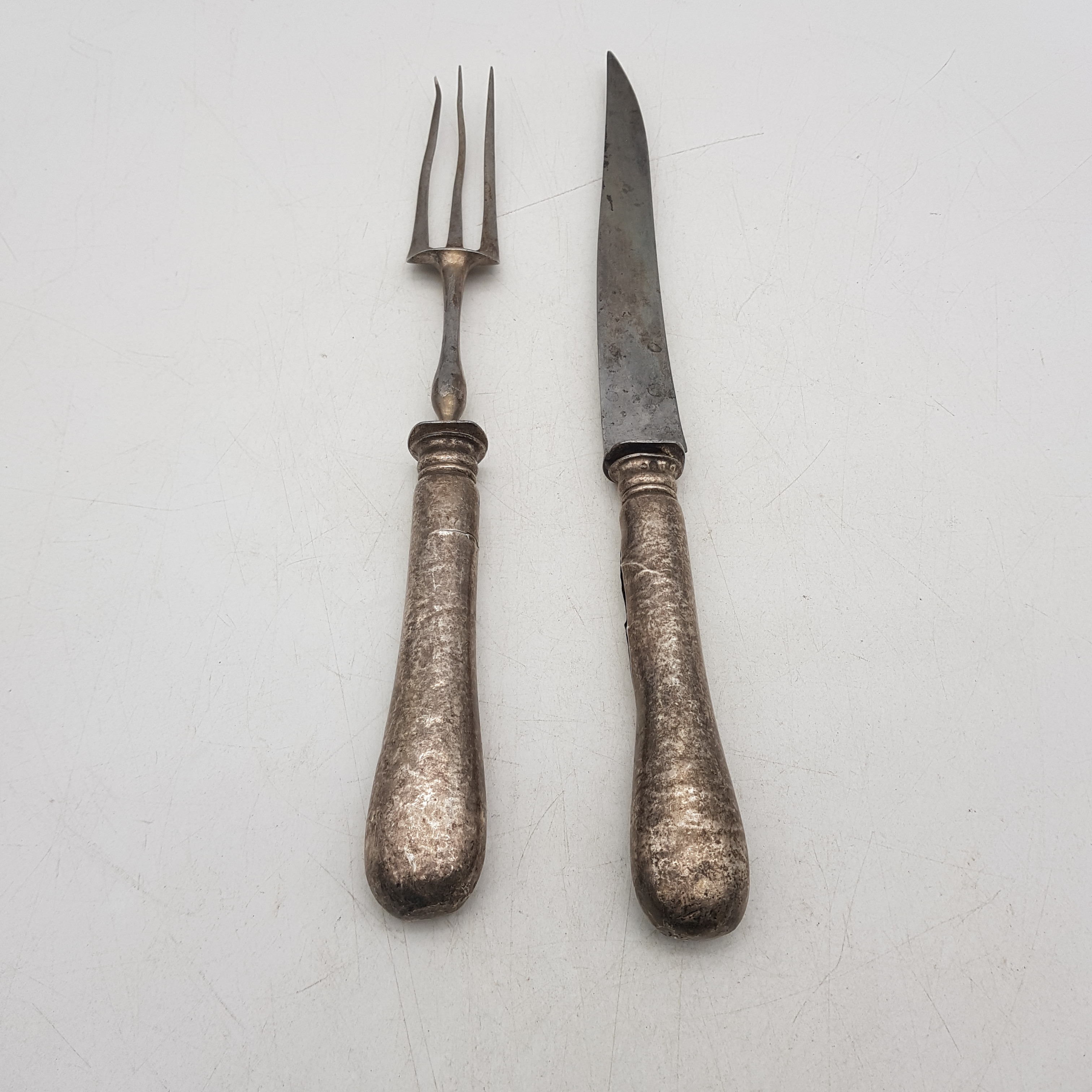 Voir photo 3 de Service à découper la viande ancien – Initiales gravées B.B. Service à découper la viande ancien – Initiales gravées B.B. État correct reconditionné photo 3