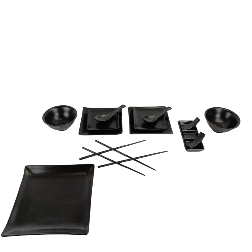 Voir photo 3 de Service asiatique de couleur noir qui contient : 4 baguettes/ 2 Bols 12 cm/ 2 cuillères/ 2 petites assiettes de 12 cm / 2 moyennes de 15,5 cm /1 grande de 20,5 cm / 2 reposes couverts de 7 sur 2 cm/ petit plat 3 compartiments de 15 sur 6 cm Service asiatique de couleur noir qui contient : 4 baguettes/ 2 Bols 12 cm/ 2 cuillères/ 2 petites assiettes de 12 cm / 2 moyennes de 15,5 cm /1 grande de 20,5 cm / 2 reposes couverts de 7 sur 2 cm/ petit plat 3 compartiments de 15 sur 6 cm Bon état reconditionné photo 3