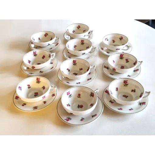 Service Porcelaine De Limoges 10 Tasses + 10 Sous Tasses À Thé Ou Café Motifs "Roses Bon état reconditionné disponible sur Rakuten