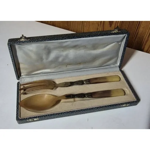 Service Salade Vintage Corne Métal 25cm Coffret Ancien Art De La Table Bon état reconditionné disponible sur Rakuten