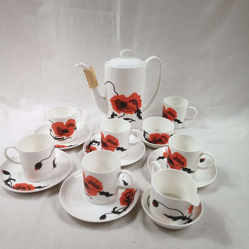Voir photo 2 de Set à café Susie Cooper Motif Cornpooppy Set à café Susie Cooper Motif Cornpooppy Parfait état reconditionné photo 2