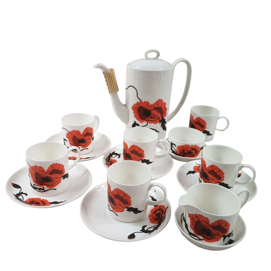 Acheter Set à café Susie Cooper Motif Cornpooppy Parfait état - 32,50 € Set à café Susie Cooper Motif Cornpooppy Parfait état reconditionné disponible sur Label Emmaüs