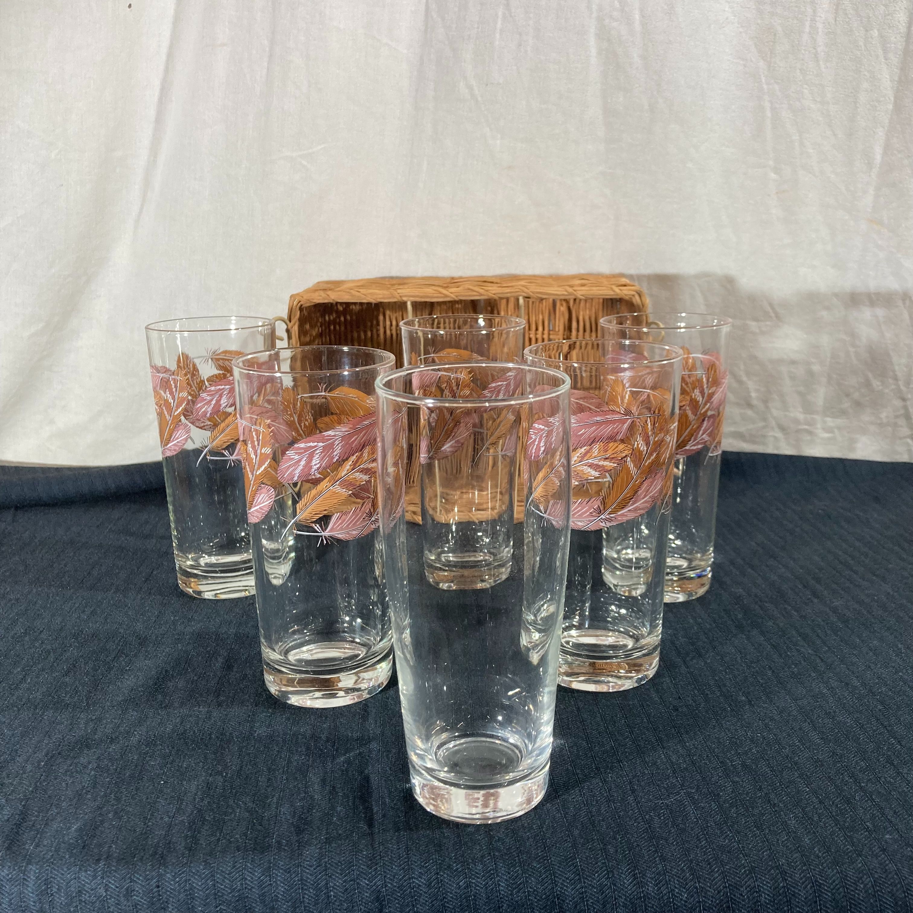 Voir photo 3 de 🍹 Set de 6 Verres Vintage & Panier en Osier - Motif Plumes Boho 🍹 Set de 6 Verres Vintage & Panier en Osier - Motif Plumes Boho reconditionné photo 3