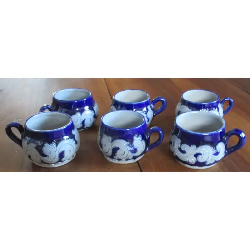 Six Tasses À Café Vintage En Grès D'alsace Grises Et Bleues Venant Des Potiers D'alsace Remmy À Betschdorf-Fabrication Originale Donc Pas Absolument Identique-Diamètre Variant 6/7cm-Hauteur 6cm occasion reconditionné disponible sur Rakuten