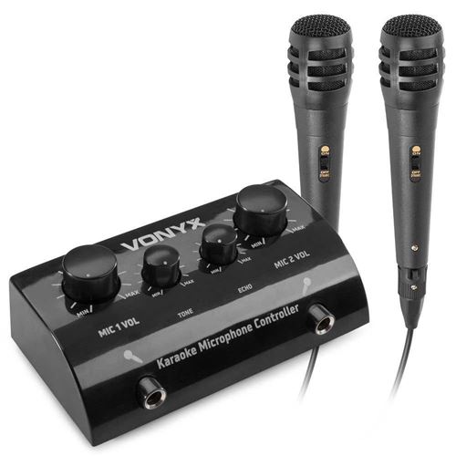SkyTec AV430B - Table de mixage echo karaoké 2 canaux avec 2 microphones - Noir, avec micros filaires, mélangeur à echo réglable État correct N/A reconditionné disponible sur Fnac
