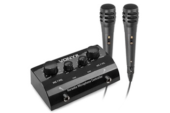 SkyTec AV430B - Table de mixage echo karaoké 2 canaux avec 2 microphones - Noir, avec micros filaires, mélangeur à echo réglable Très bon état Vonyx reconditionné disponible sur Darty