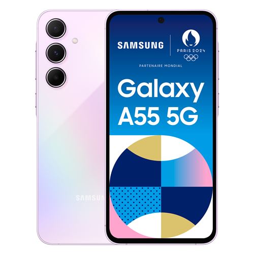 Smartphone Samsung Galaxy A55 6,6" 5G Nano SIM 256 Go Lilas État correct Samsung reconditionné disponible sur Fnac