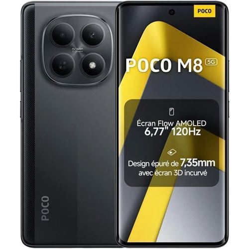 Smartphone Xiaomi POCO M8 5G 12Go RAM 512Go Noir Écran 6.77"AMOLED 120Hz Snapdragon 6 Gen3 Version EU État correct N/A reconditionné disponible sur Fnac