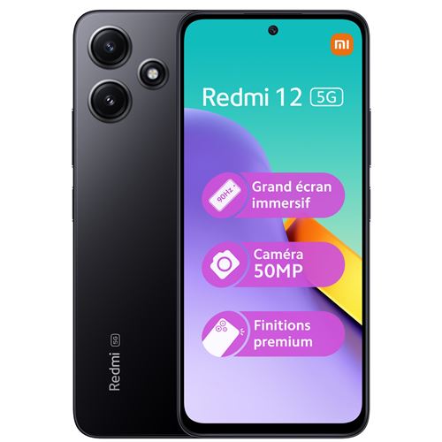 Smartphone Xiaomi Redmi 12 5G 6.79" Double nano SIM 128 Go Noir État correct Xiaomi reconditionné disponible sur Fnac