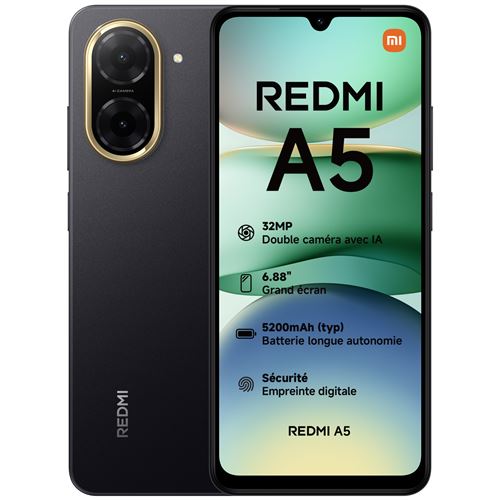 Smartphone Xiaomi Redmi A5 6,88" Double nano SIM 128 Go Midnight Black État correct Xiaomi reconditionné disponible sur Fnac