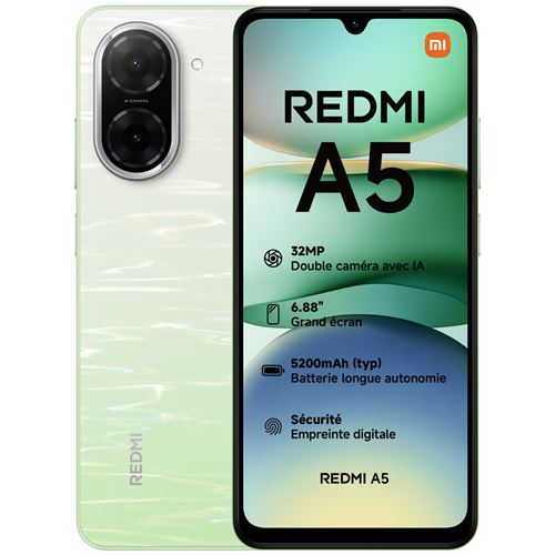 Smartphone Xiaomi Redmi A5 6,88" Double nano SIM 128 Go Vert État correct Xiaomi reconditionné disponible sur Fnac