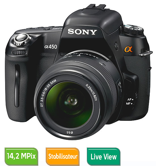 Sony Alpha A450L + Obj. Sony DT SAM 18 - 55 mm f/3.5 - 5.6 État correct Sony reconditionné disponible sur Fnac