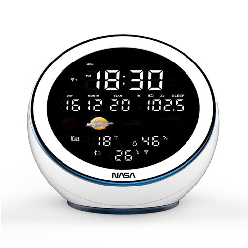 Station météo et enceinte Bluetooth Nasa WSP1500 avec radio-réveil Blanc État correct NASA reconditionné disponible sur Fnac