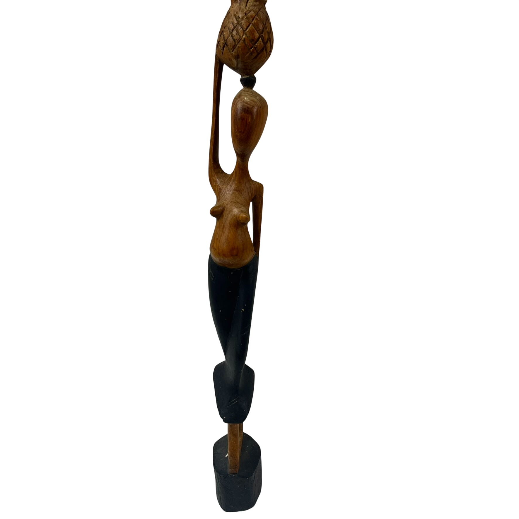 Statuette africaine en bois sculpté bicolore de 52 cm . Femme porteuse - 29,00 € Statuette africaine en bois sculpté bicolore de 52 cm . Femme porteuse reconditionné disponible sur Label Emmaüs
