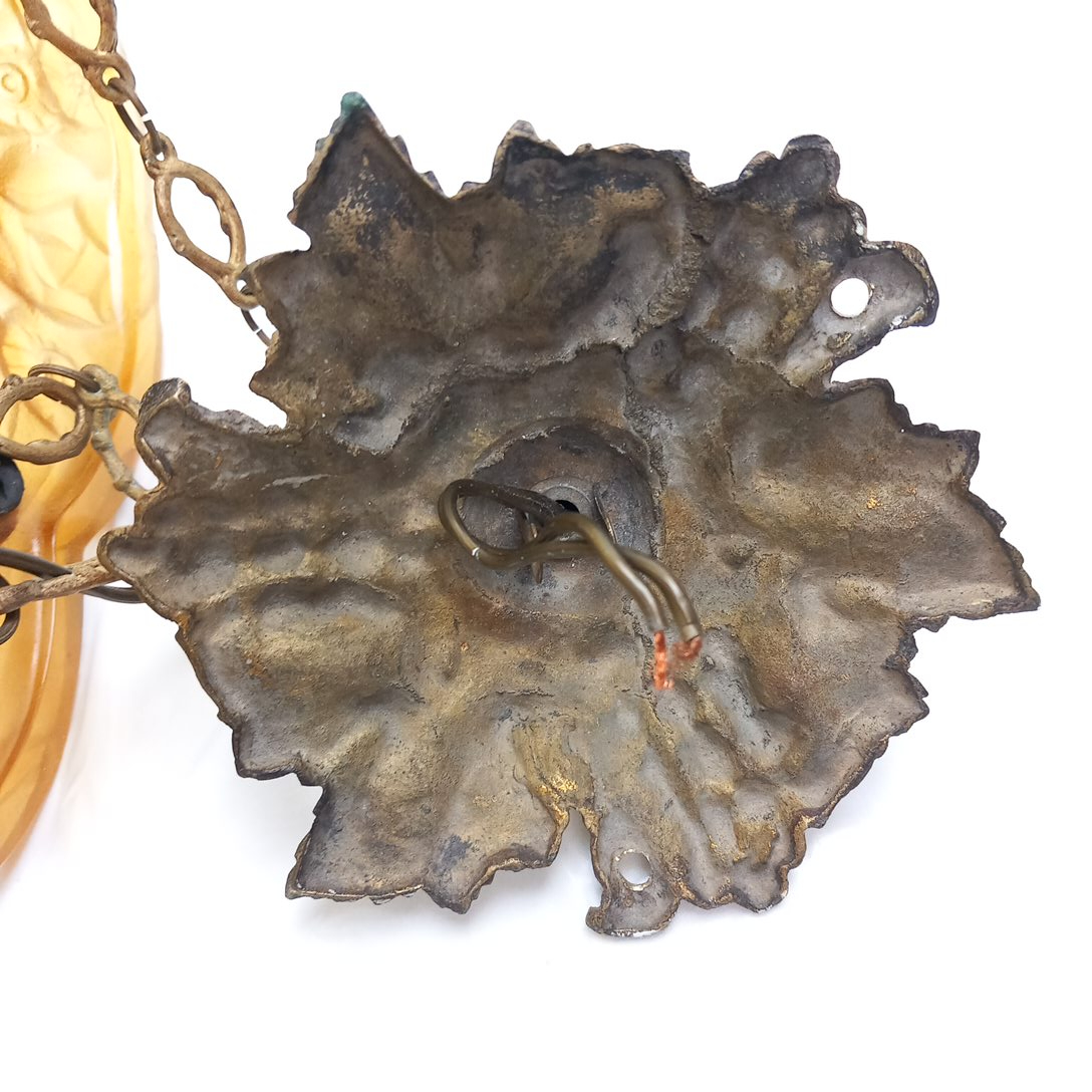 Voir photo 9 de Suspension en pate de verre monture en bronze début XX -ème signé Degué Suspension en pate de verre monture en bronze début XX -ème signé Degué État correct reconditionné photo 9