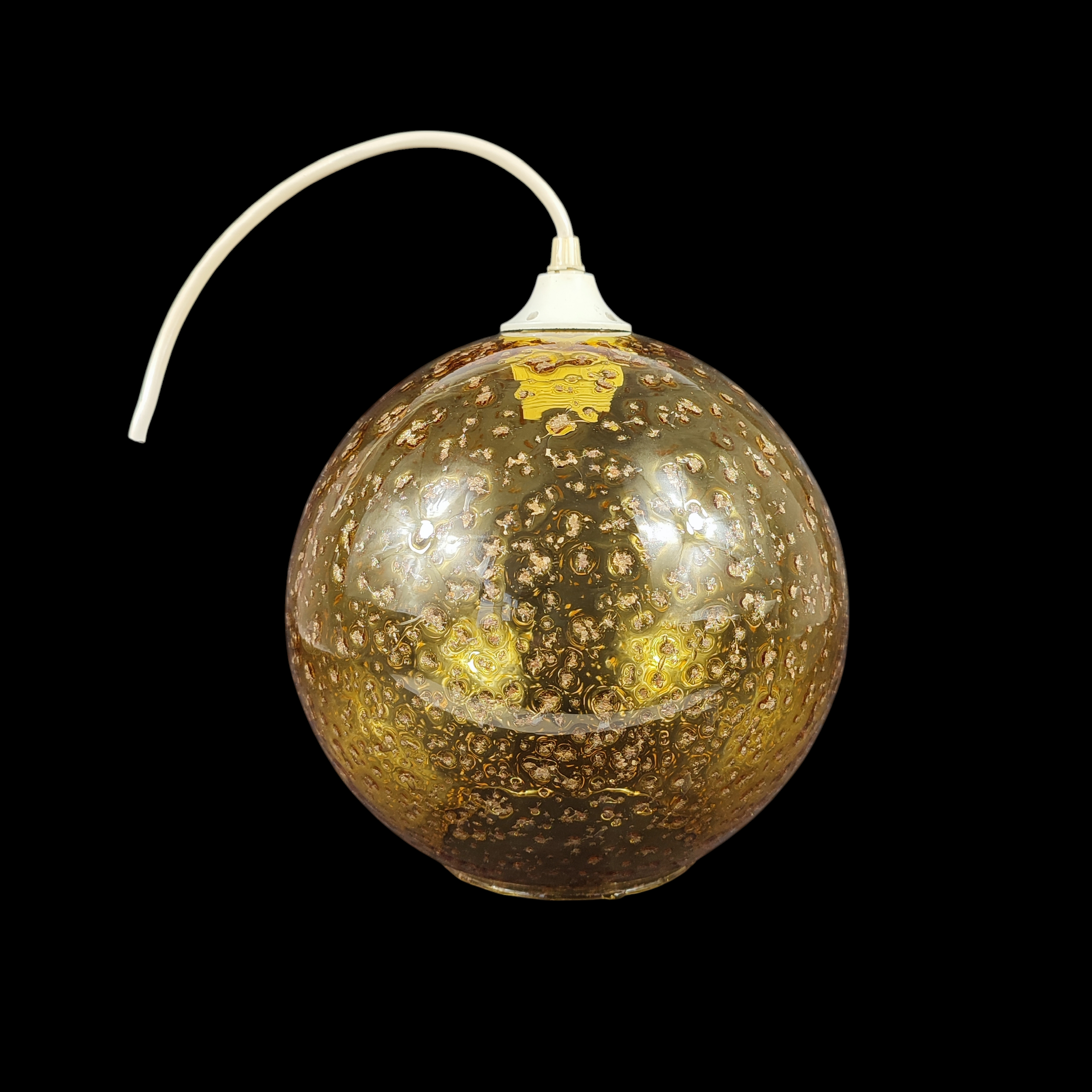Voir photo 7 de Suspension globe vintage en verre bullé ambré avec incrustations de paillettes dorées Suspension globe vintage en verre bullé ambré avec incrustations de paillettes dorées Bon état reconditionné photo 7