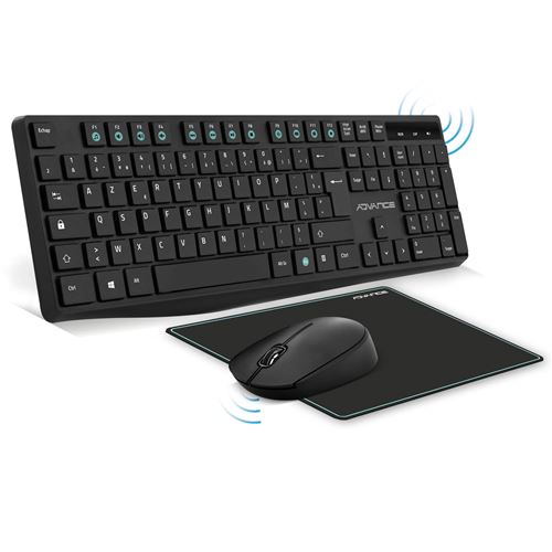 Suza Advance - Clavier, souris et tapis de souris - sans fil - 2.4 GHz - AZERTY - Français - noir État correct N/A reconditionné disponible sur Fnac