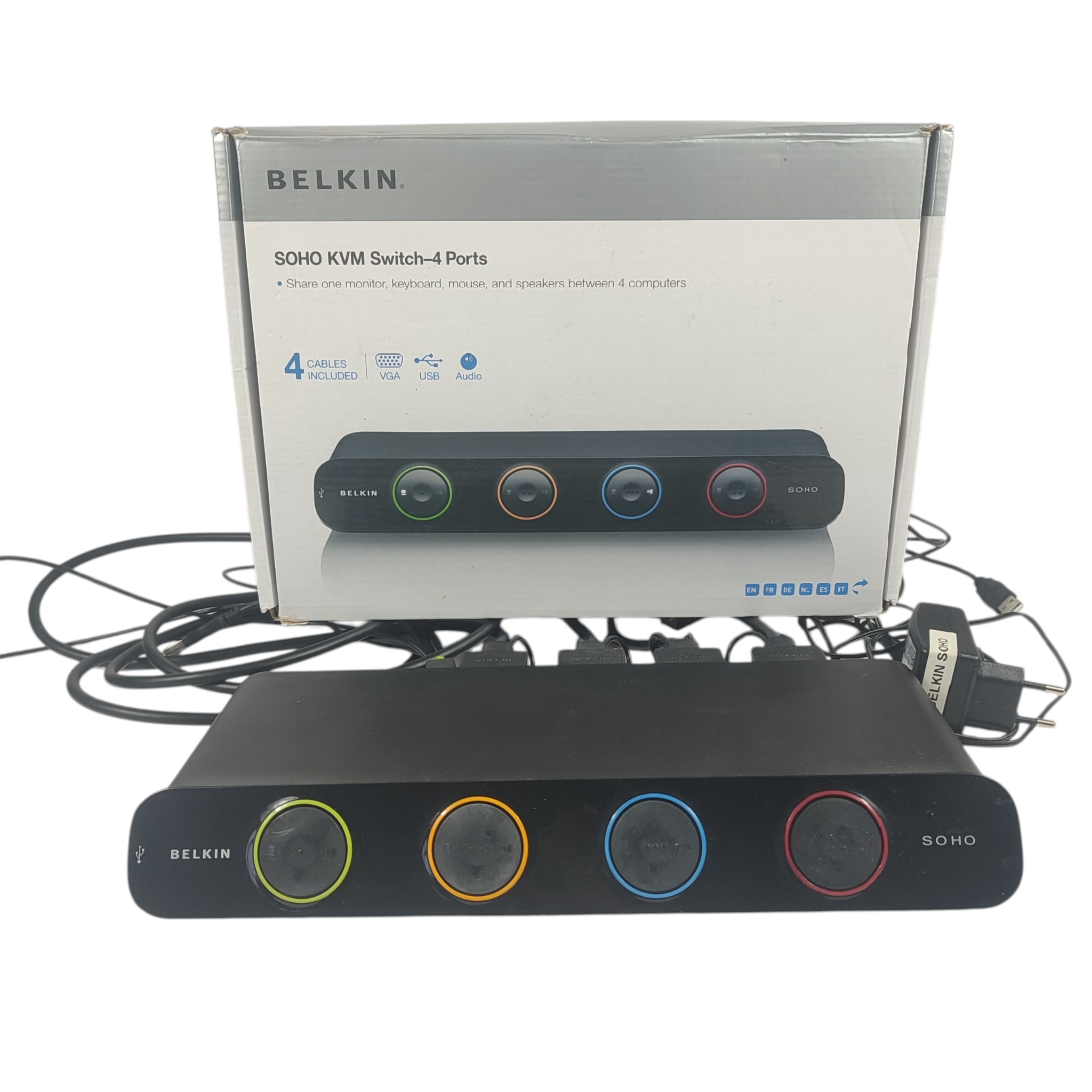 Acheter Switch/Commutateur 4 ports - Belkin Soho KVM Bon état - 27,30 € | Dero Switch/Commutateur 4 ports - Belkin Soho KVM Bon état reconditionné disponible sur Label Emmaüs | Dero