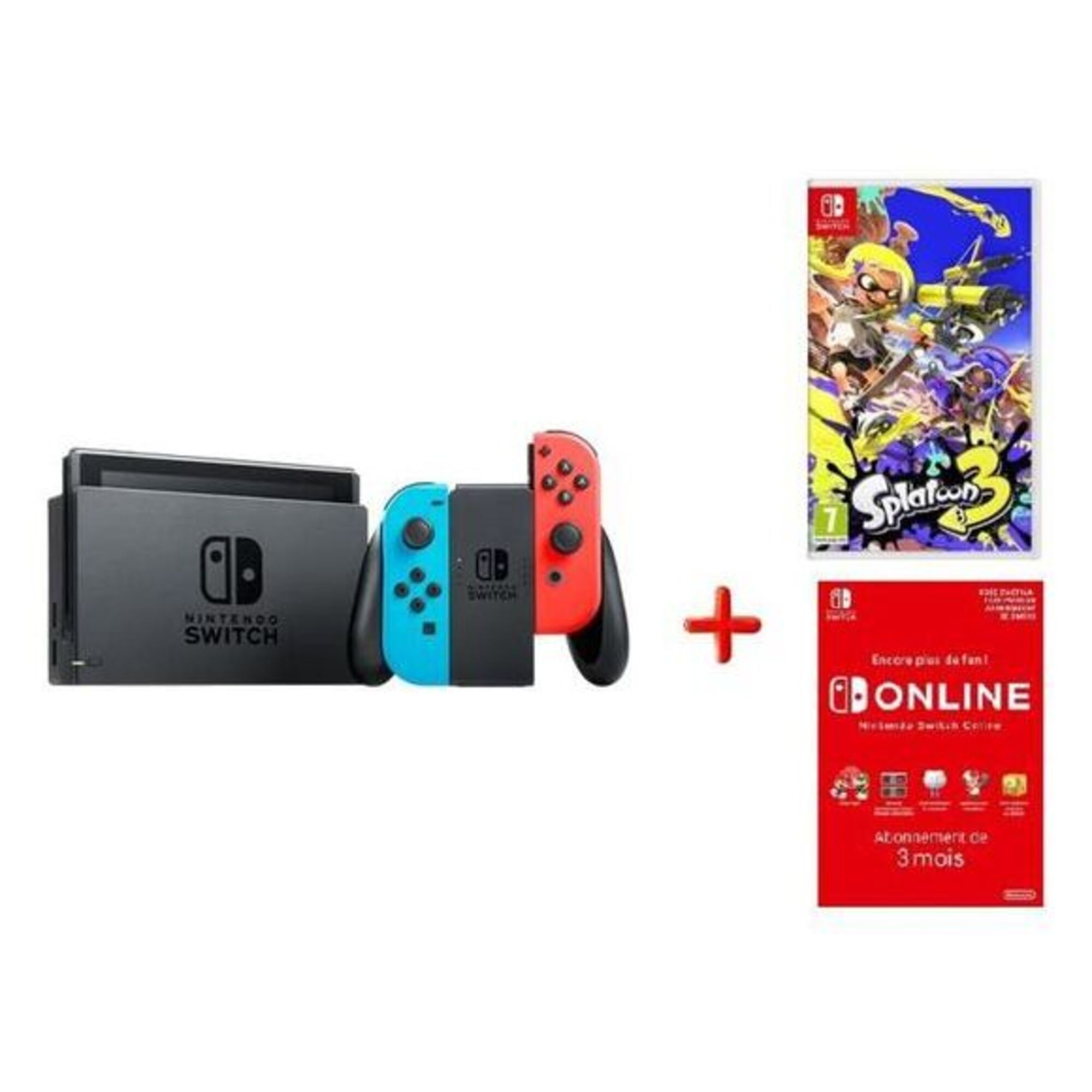 Switch Neon OLED + Splatoon 3 + abonnement 3 mois, Rouge, Bleu - Bon état Bon état Nintendo reconditionné disponible sur Pixmania