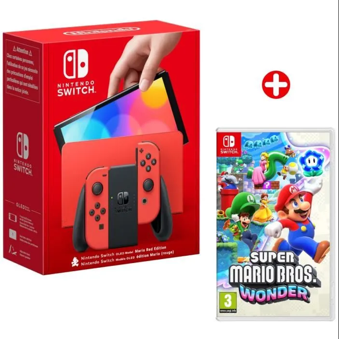 Switch OLED Rouge 64 Go & Super Mario Bros Wonder - Excellent état Parfait état Nintendo reconditionné disponible sur Pixmania
