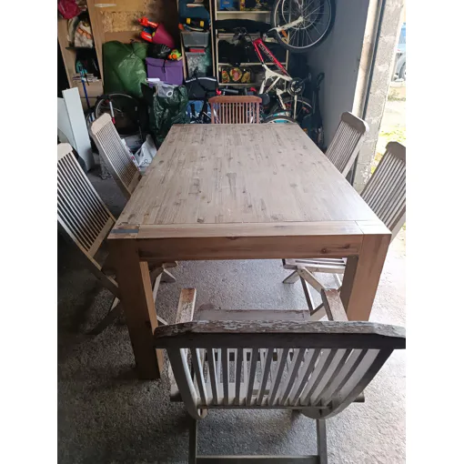 Table À Manger En Bois  Hauteur 77.5 Cm Largeur 1 M  Longueur 1 M 60  4 Chaises Et 2 Fauteuils. Prix À Débattre Bon état reconditionné disponible sur Rakuten