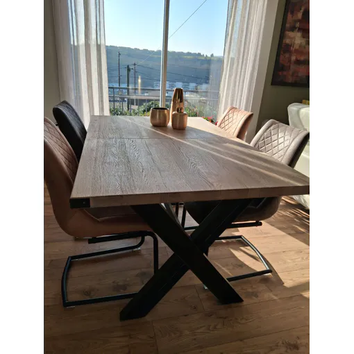Table A Manger En Chêne Massif Blanchi Pieds En Acier Noir Très Contemporaine Extensible 160 A210 6 A 10 Personnes Valeur A L'achat 2500â¿¬ Bon état reconditionné disponible sur Rakuten