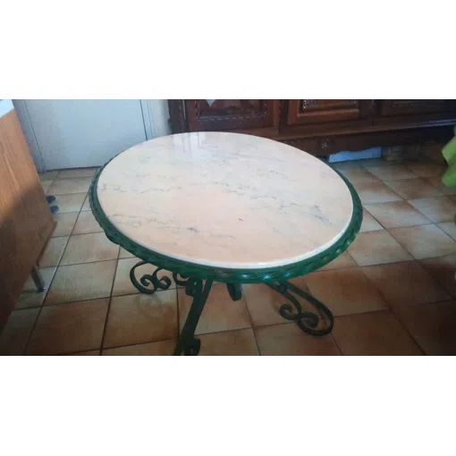 Table basse de salon ovale pied en fer forgé et dessus marbre rose faite par un 1er ouvrier de france occasion reconditionné disponible sur Rakuten