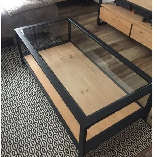 TABLE basse DESIGN NOIR ACIER ET VERRE Dimension 120 x 45 x 30 cm de salon meuble demontable Bon état reconditionné disponible sur Rakuten