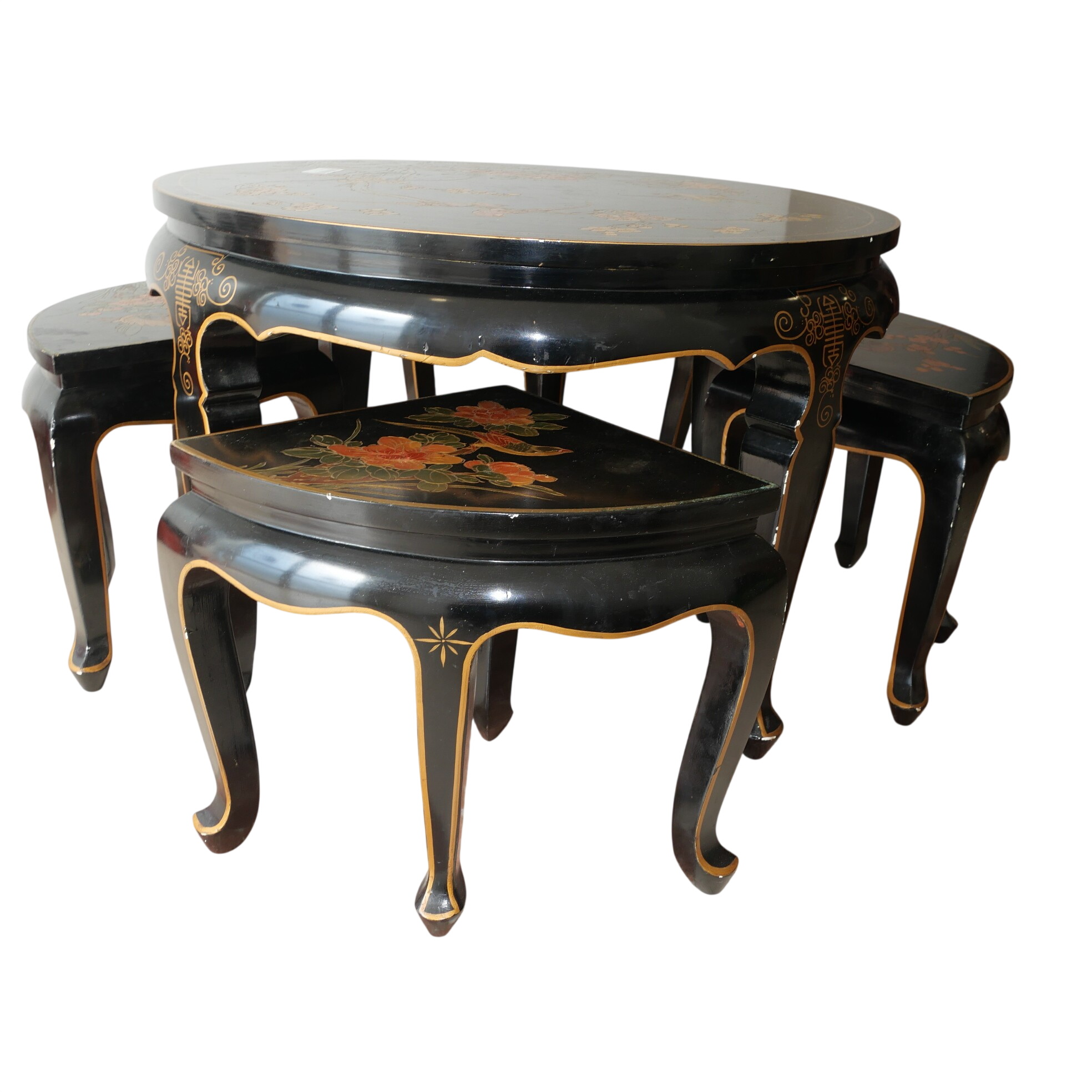 Table basse gigogne ronde d'inspiration asiatique en bois laqué noir Bon état - 249,00 € Table basse gigogne ronde d'inspiration asiatique en bois laqué noir Bon état reconditionné disponible sur Label Emmaüs