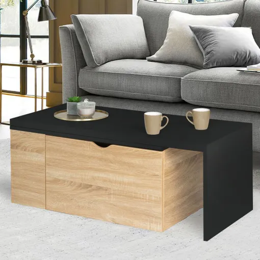 Table Basse Moderne Pivotante Bois 360° 100x48x40 Cm Noir Et Chene Clair occasion reconditionné disponible sur Rakuten