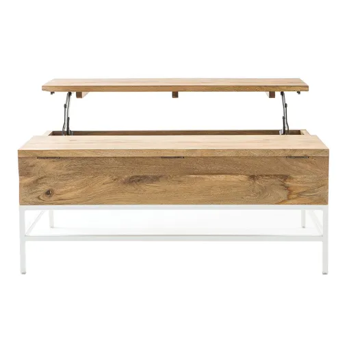 Table basse relevable rectangulaire bois clair manguier massif et métal blanc L110 cm BOHO Bon état reconditionné disponible sur Rakuten