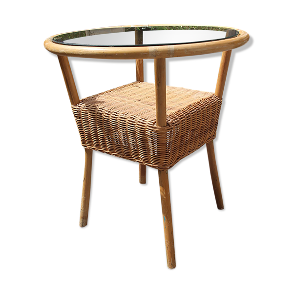 Table basse verre et rotin Bon état reconditionné (offre indisponible)