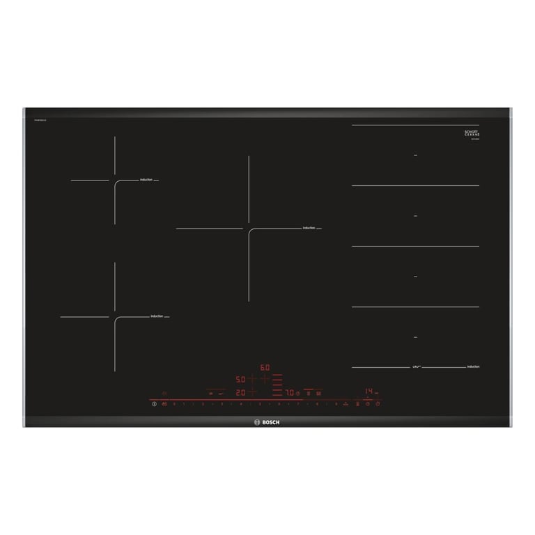 Table de cuisson à induction encastrable Bosch Serie 8 PXV875DC1E 5 feux Noir - Bon état Bon état Bosch reconditionné disponible sur Pixmania