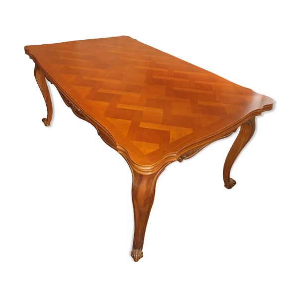 Table extensible de style Louis XV en merisier massif et marqueterie Bon état reconditionné (offre indisponible)