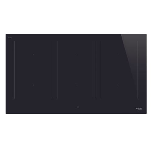 Table induction 90 cm, 6 foyers dont 3 foyers multizones, commandes tactiles retroeclairees blanches et sliders, 9 niveaux de puissance, 6 boosters, 6 minuteries fin de cuisson, connexion avec la hotte via AutoVent 2.0 État correct Smeg reconditionné disponible sur Fnac