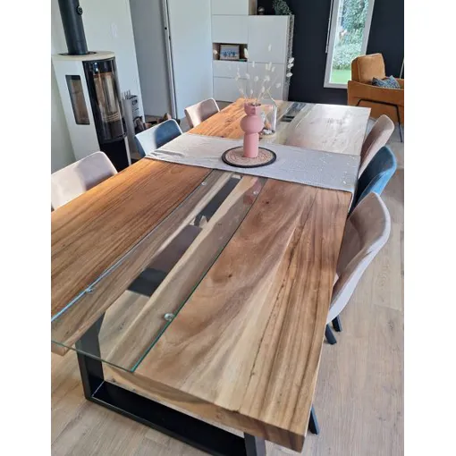Table Plateau Bois Massif & Verre 240 X 100 X 77 occasion reconditionné disponible sur Rakuten