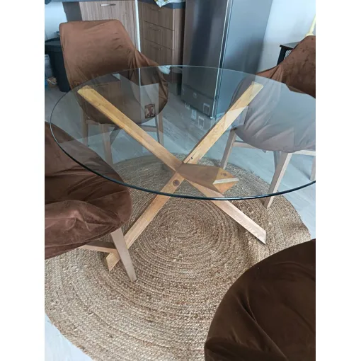 Table Ronde Design Verre/Bois 120cm + 4 Chaises (Housses inclues) Bon état reconditionné disponible sur Rakuten