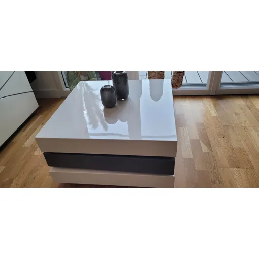 Table salon basse laque blanche tiroirs et sur roulettes Bon état reconditionné disponible sur Rakuten