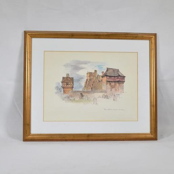Tableau : aquarelle d'un cimetière et de maisons à colombage Bon état - 37,50 € Tableau : aquarelle d'un cimetière et de maisons à colombage Bon état reconditionné disponible sur Label Emmaüs