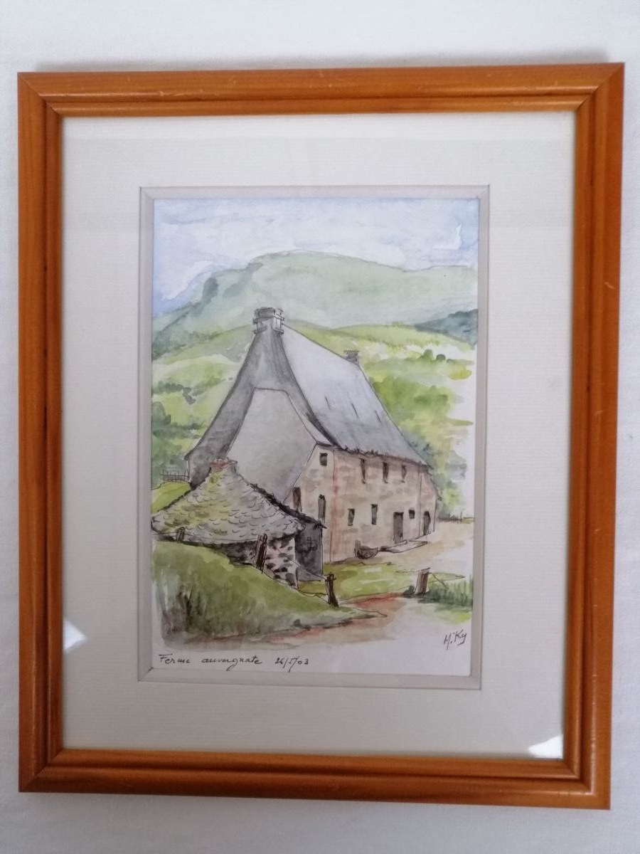 Voir photo 2 de Tableau aquarelle de Michèle Lebas alias Miky - Ferme auvergnate. Tableau aquarelle de Michèle Lebas alias Miky - Ferme auvergnate. Très bon état reconditionné photo 2