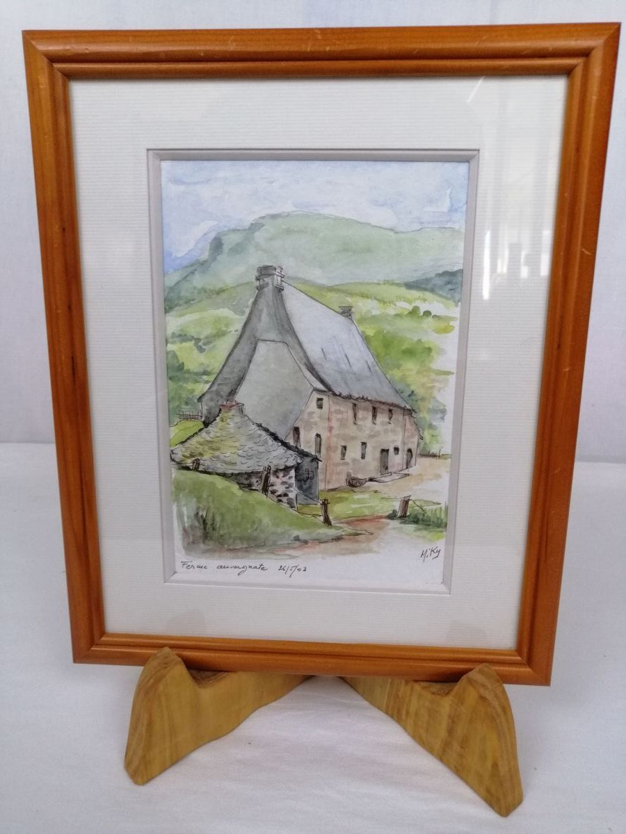 Voir photo 4 de Tableau aquarelle de Michèle Lebas alias Miky - Ferme auvergnate. Tableau aquarelle de Michèle Lebas alias Miky - Ferme auvergnate. Très bon état reconditionné photo 4