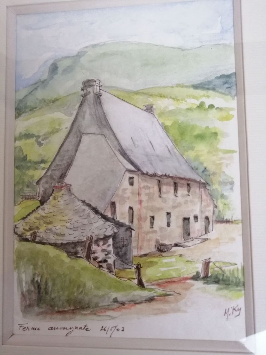 Voir photo 5 de Tableau aquarelle de Michèle Lebas alias Miky - Ferme auvergnate. Tableau aquarelle de Michèle Lebas alias Miky - Ferme auvergnate. Très bon état reconditionné photo 5