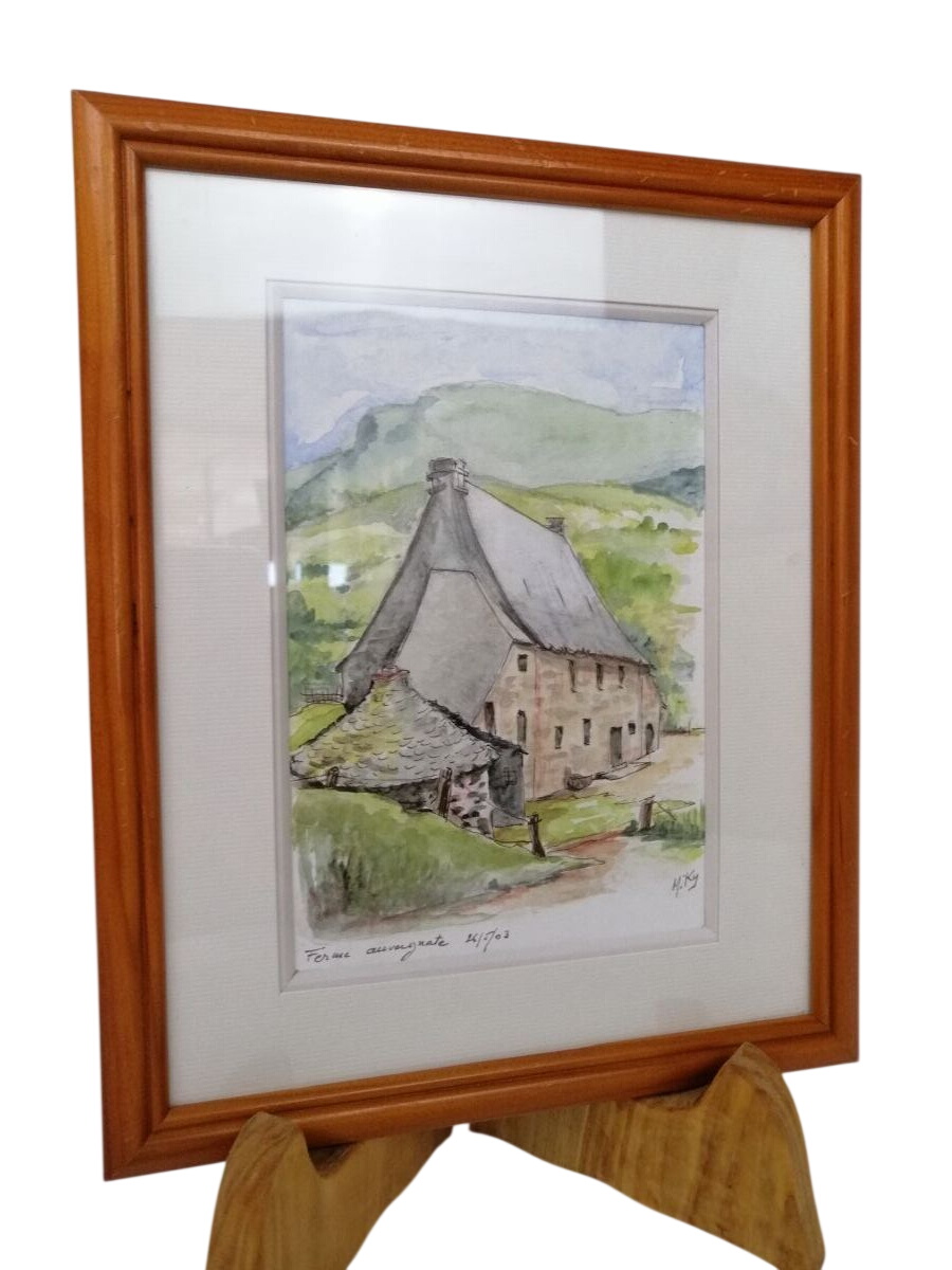 Tableau aquarelle de Michèle Lebas alias Miky - Ferme auvergnate. Très bon état - 20,00 € Tableau aquarelle de Michèle Lebas alias Miky - Ferme auvergnate. Très bon état reconditionné disponible sur Label Emmaüs