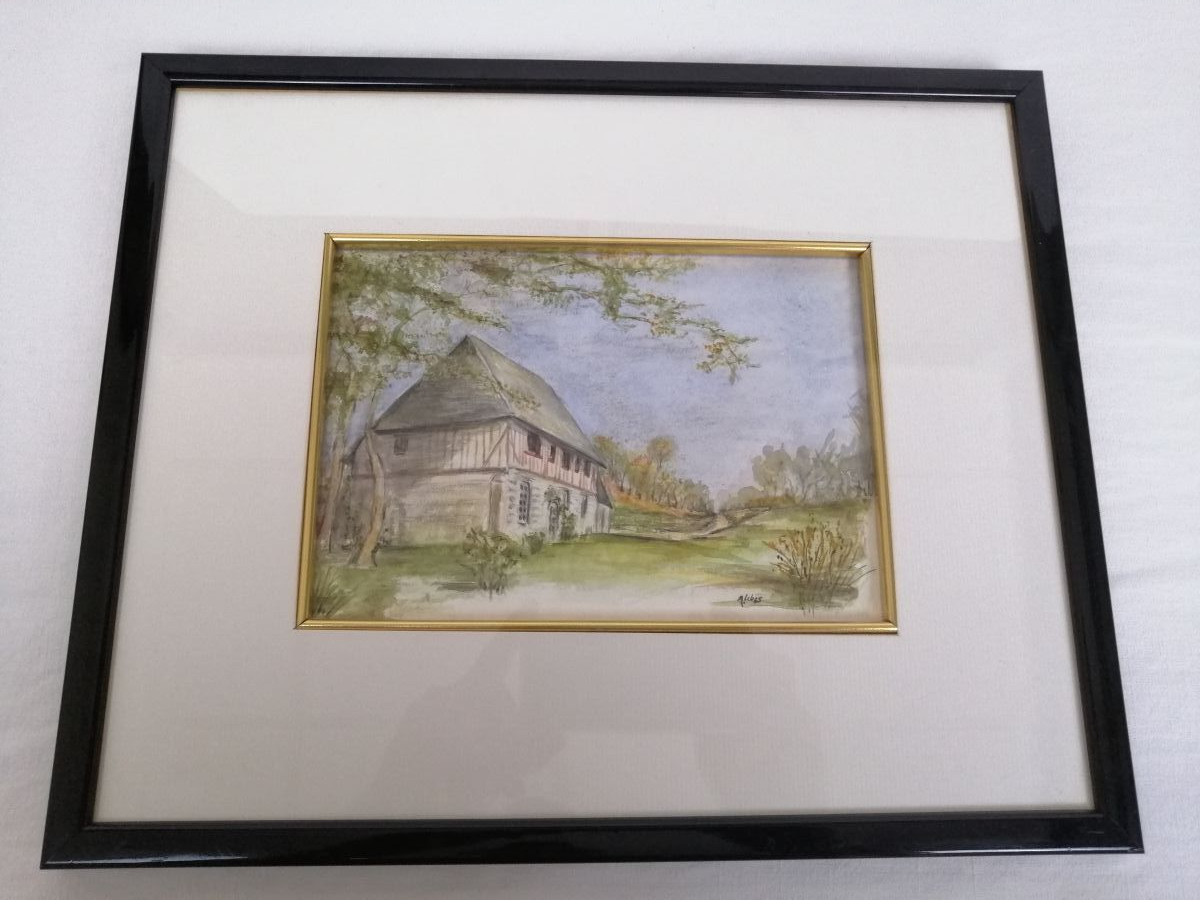 Voir photo 2 de Tableau aquarelle de Michèle Lebas alias Miky - Le Manoir d'Ecqueville - Normandie Tableau aquarelle de Michèle Lebas alias Miky - Le Manoir d'Ecqueville - Normandie Très bon état reconditionné photo 2