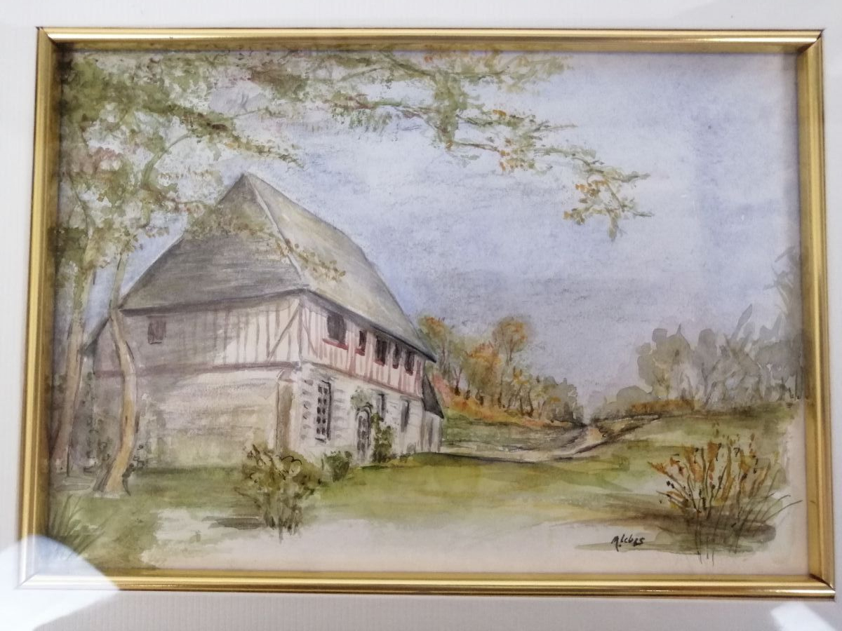 Voir photo 3 de Tableau aquarelle de Michèle Lebas alias Miky - Le Manoir d'Ecqueville - Normandie Tableau aquarelle de Michèle Lebas alias Miky - Le Manoir d'Ecqueville - Normandie Très bon état reconditionné photo 3
