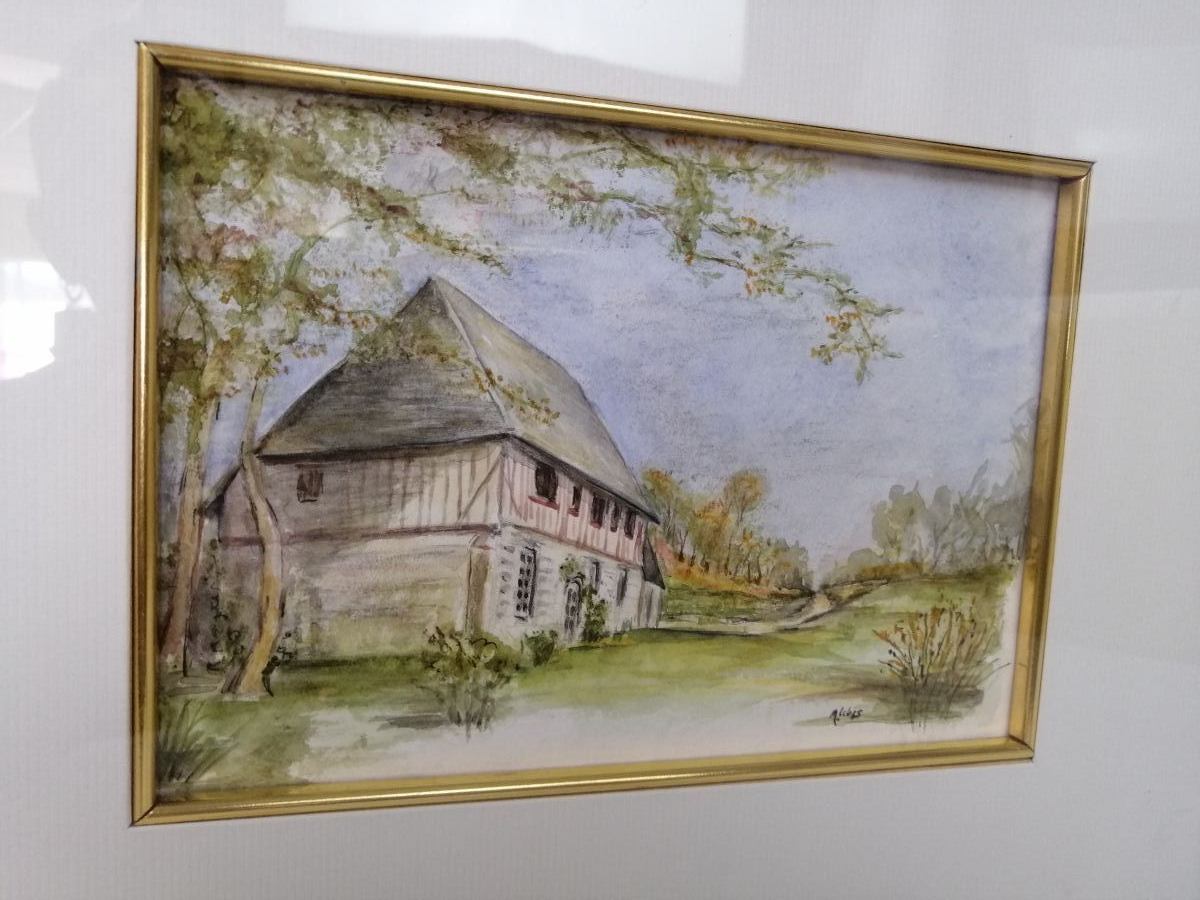 Voir photo 7 de Tableau aquarelle de Michèle Lebas alias Miky - Le Manoir d'Ecqueville - Normandie Tableau aquarelle de Michèle Lebas alias Miky - Le Manoir d'Ecqueville - Normandie Très bon état reconditionné photo 7